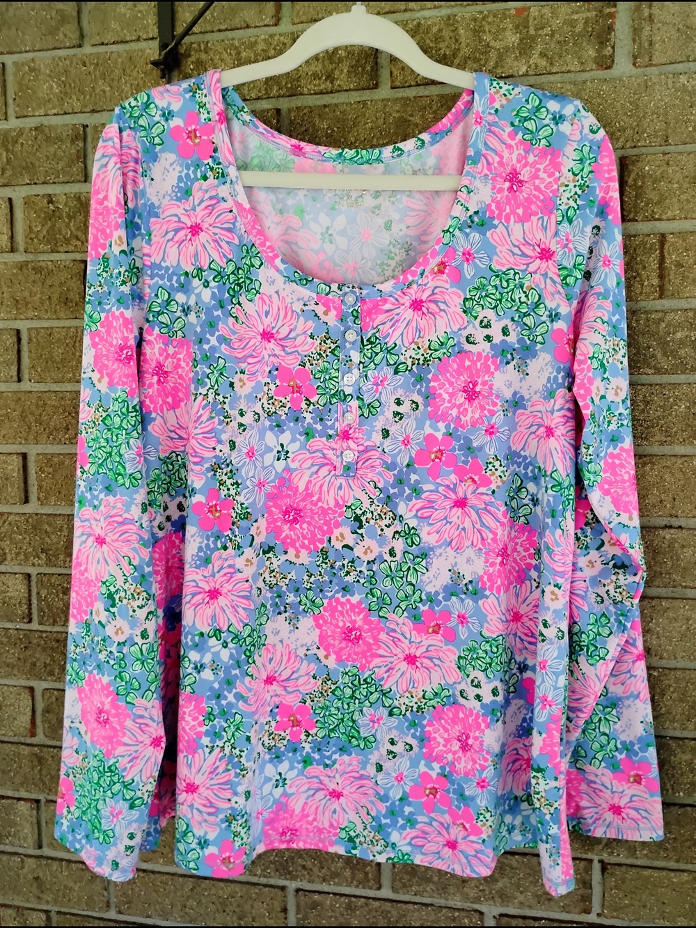 Lilly Pulitzer Pink and Green Floral Long Sleeve PJ Top